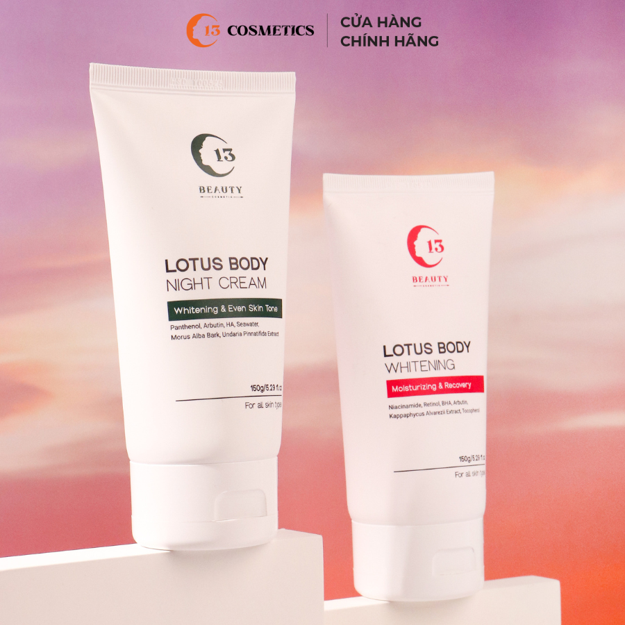 Combo Kem Dưỡng Thể Ngày và Đêm Lotus Body Cream Dưỡng Trắng, Cấp Ẩm Chuyên Sâu C13 Cosmetics Thu Trang