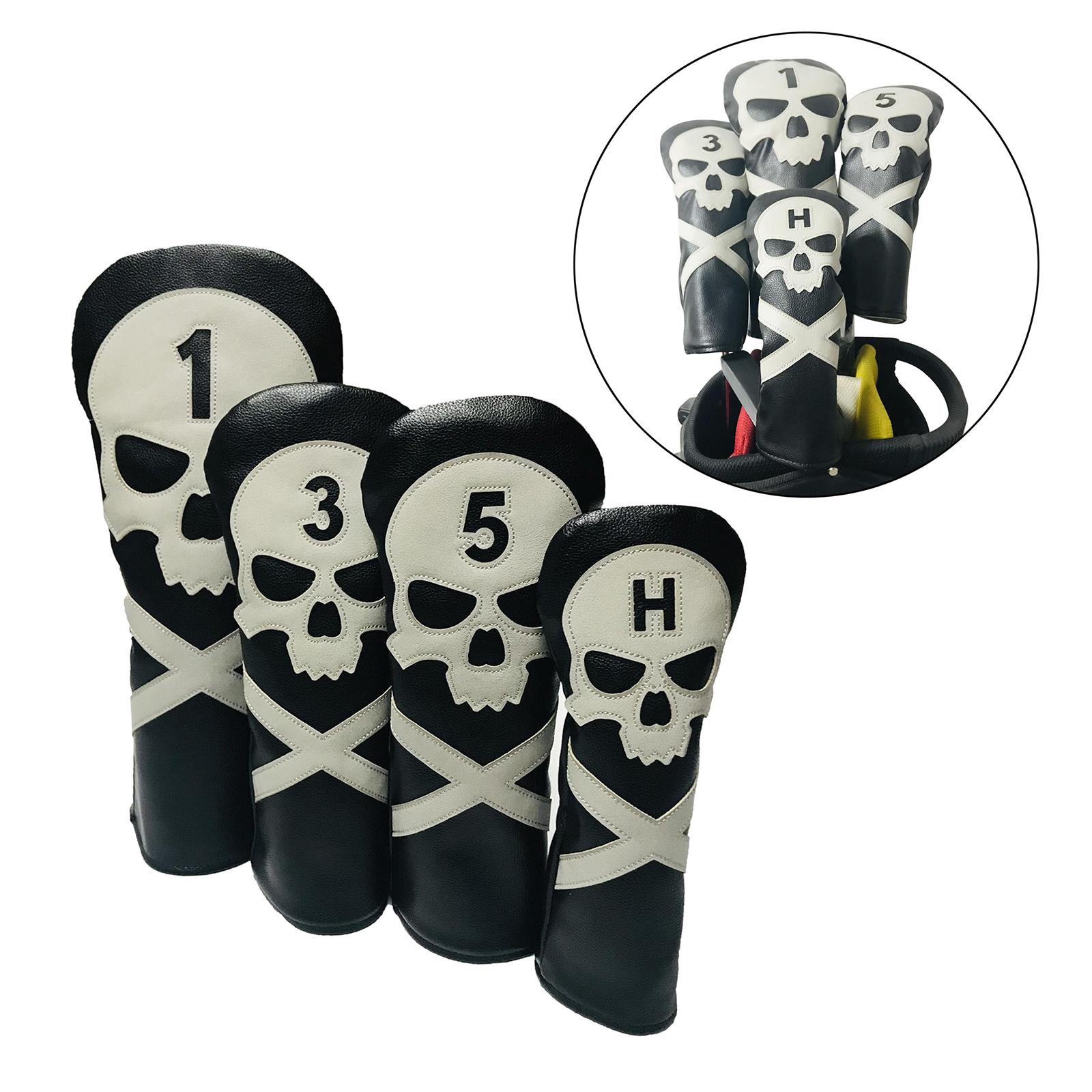 4Pcs Skull Golf Club Head Cover Replacement Driver Wood Headcover Protector