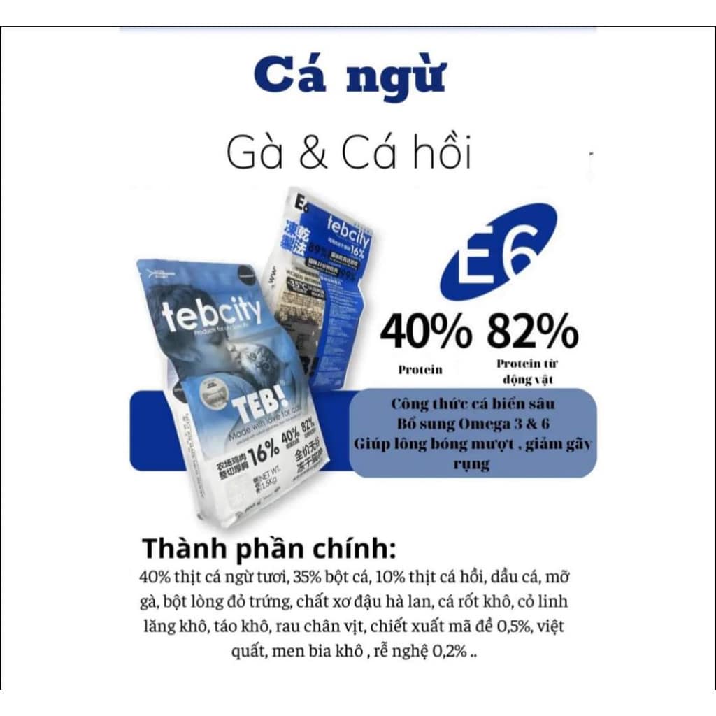 Thức Ăn Hạt khô Cho Mèo Mọi Lứa Tuổi Không Độn Ngũ Cốc TEB CITY GRAINFREE 1,5kg -  YonaPetshop