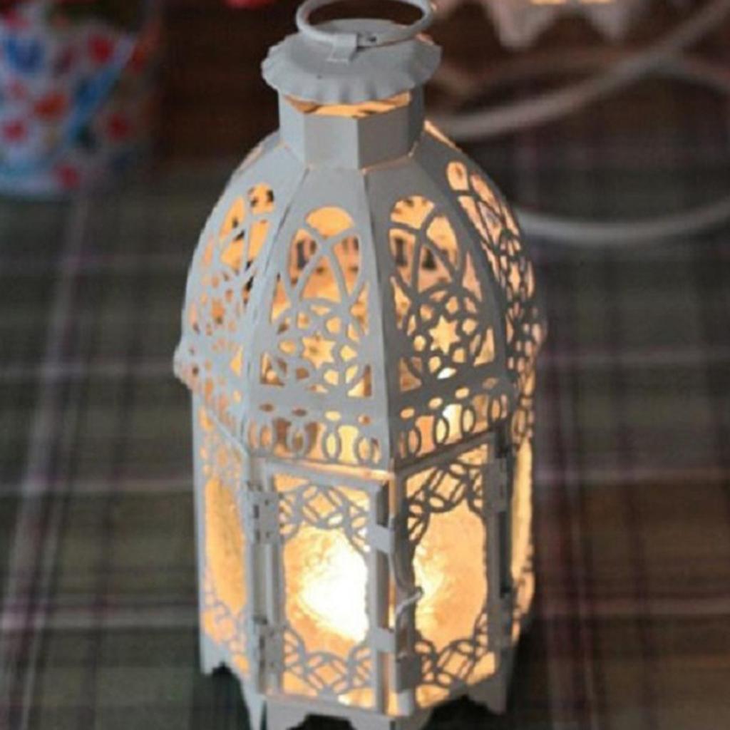 Tea Light Candle Holder Moroccan Lantern Coloured Glass Candlestick White
