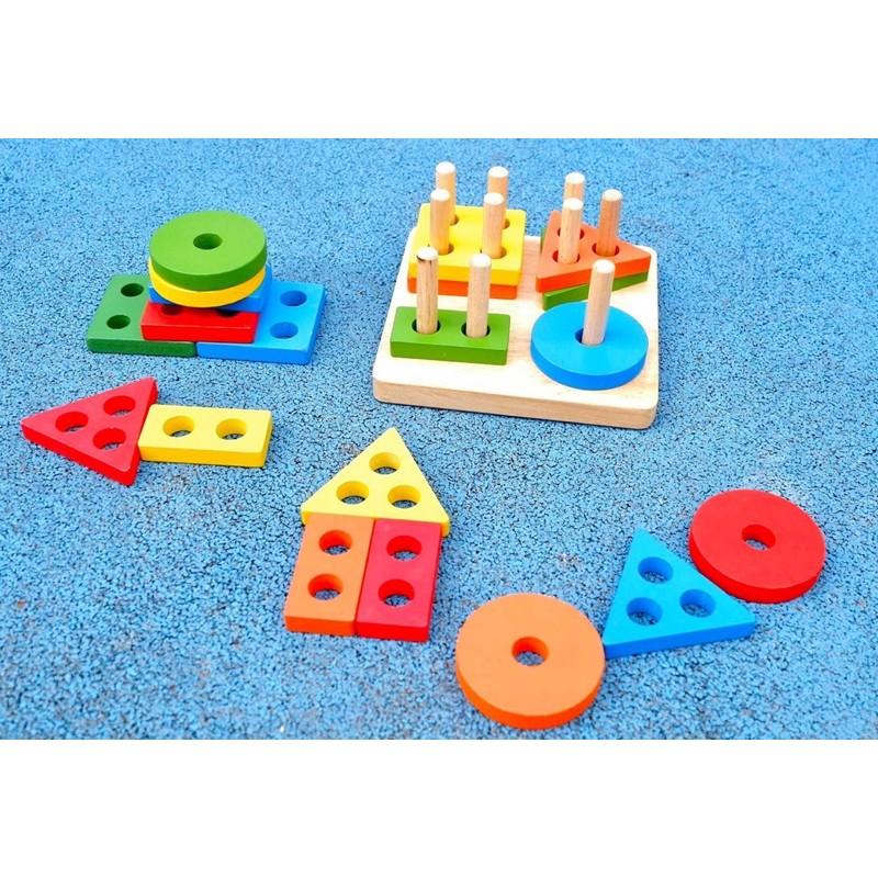 Bộ đồ chơi xếp hình thả khối bằng gỗ - Đồ chơi xếp hình Montessori cho bé phát triển toàn diện