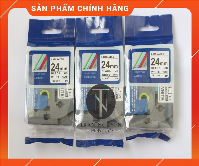 [Combo 3 hộp] Nhãn In đa lớp Tz2-251 - Đen nền trắng 24mm x 8m - Hàng nhập khẩu