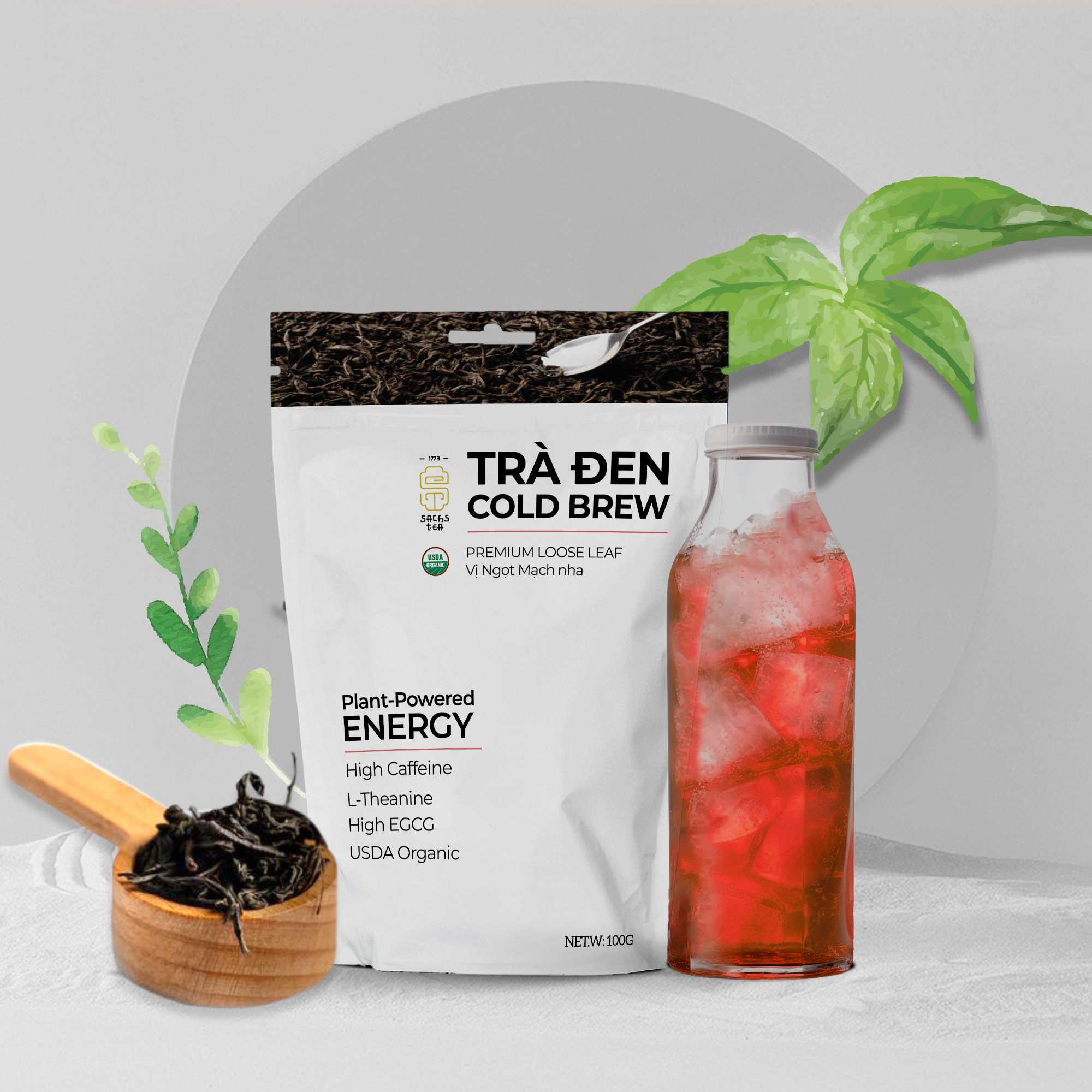 Trà Đen Cold Brew Hữu Cơ - Chứng Nhận USDA Organic, Vị Mạch Nha Ngọt Thơm, Không Chát Túi Zip 75g