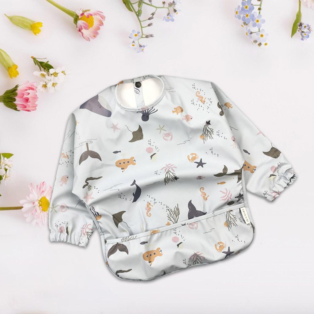 2Pieces Baby Smock Feeding Bib Eating Drooling Burp Apron Cloth for Toddler