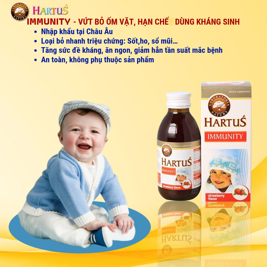 Combo 3 lọ Siro tăng cường sức đề kháng, hỗ trợ miễn dịch cho trẻ từ 4 tháng tuổi Hartus Immunity