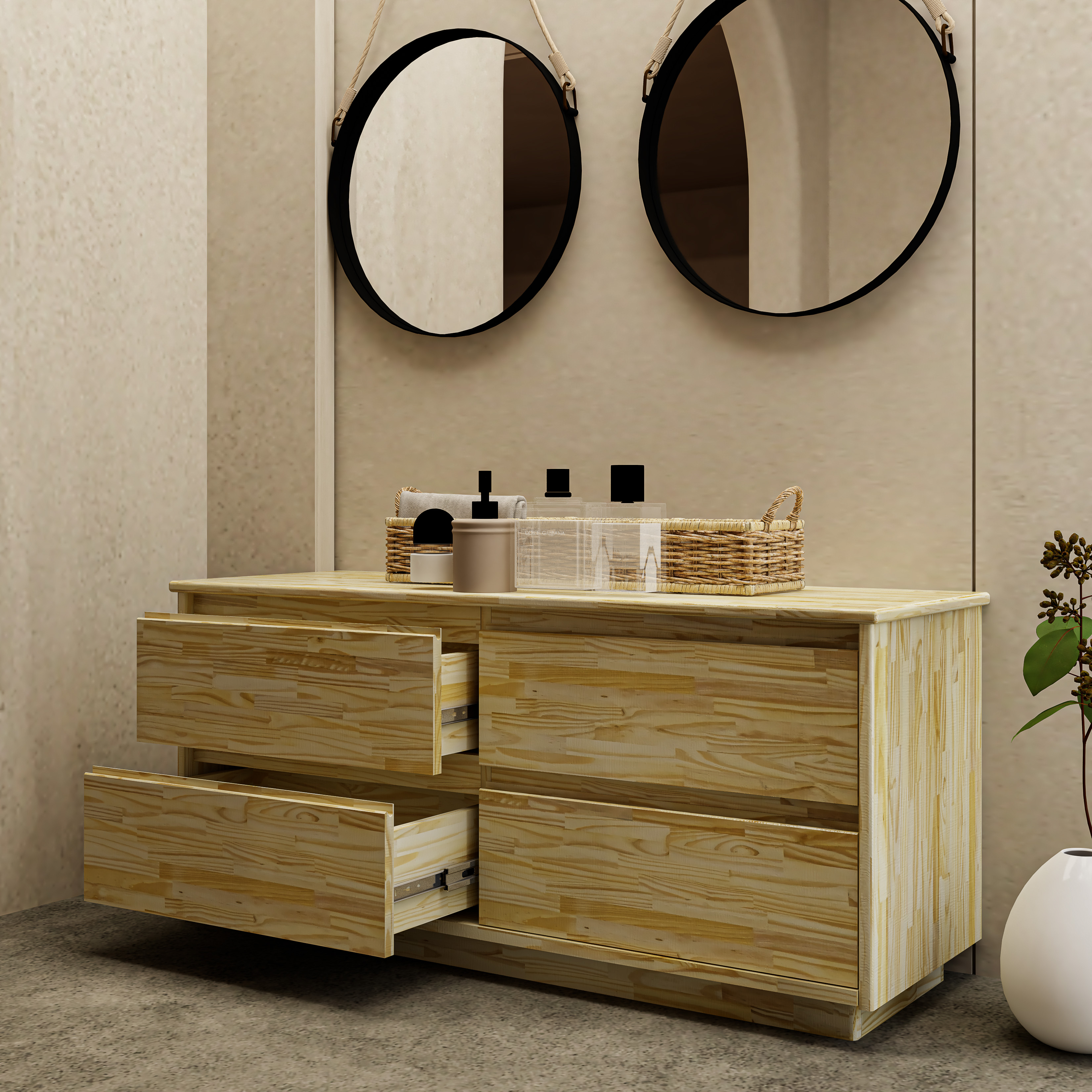 HAPPY FURNITURE , Gỗ tự nhiên , Tủ lưu trữ 4 ngăn kéo - GALI , THK_176 , 120cm x 40cm x 54cm