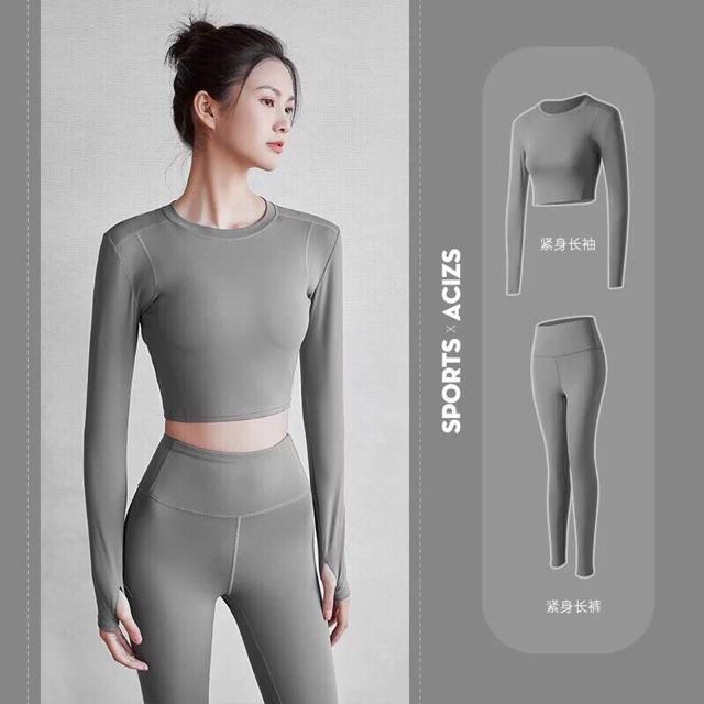 Bộ Tập Yoga Gym Áo Croptop Tay Dài Mặc Ôm Dáng Cực Xinh