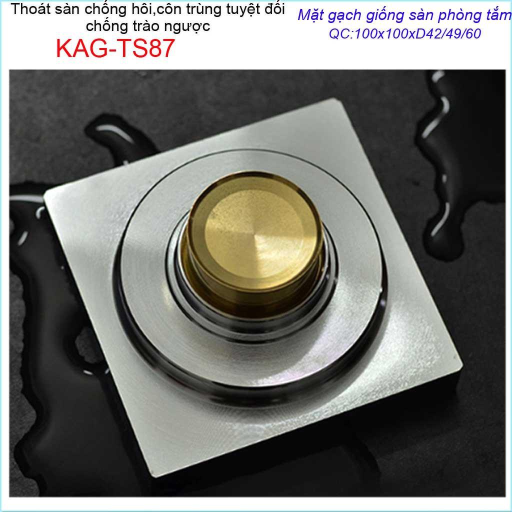 Thoát sàn mặt cắt gạch10x10m, thoát sàn âm inox 304 KAG-TS87, phễu thoát sàn chống hôi chống côn trùng Inox Roca