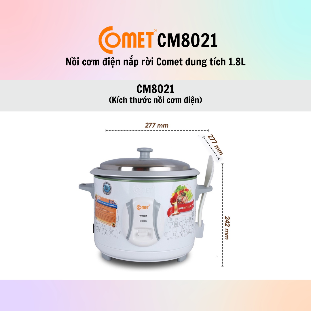 Nồi cơm điện nắp rời Comet CM8021 - Hàng chính hãng - Bảo Hành 12 Tháng