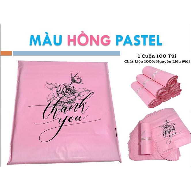 Túi Gói Hàng Túi Đóng Hàng HỒNG PASTEL Chất Liệu Cao Cấp In Thank You Hoa Văn Size 35x45