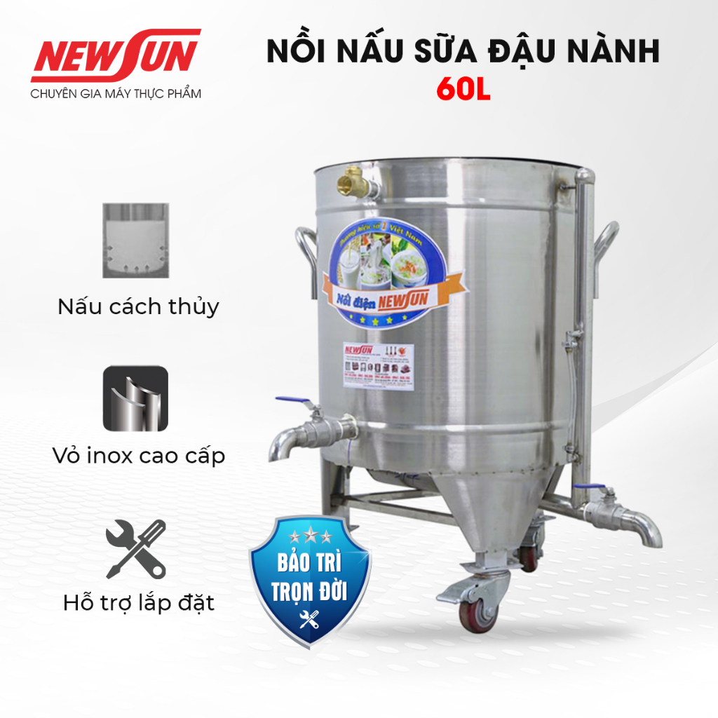 Nồi nấu sữa đậu nành công nghiệp 60L - Nấu sữa thơm, không bị đóng cặn