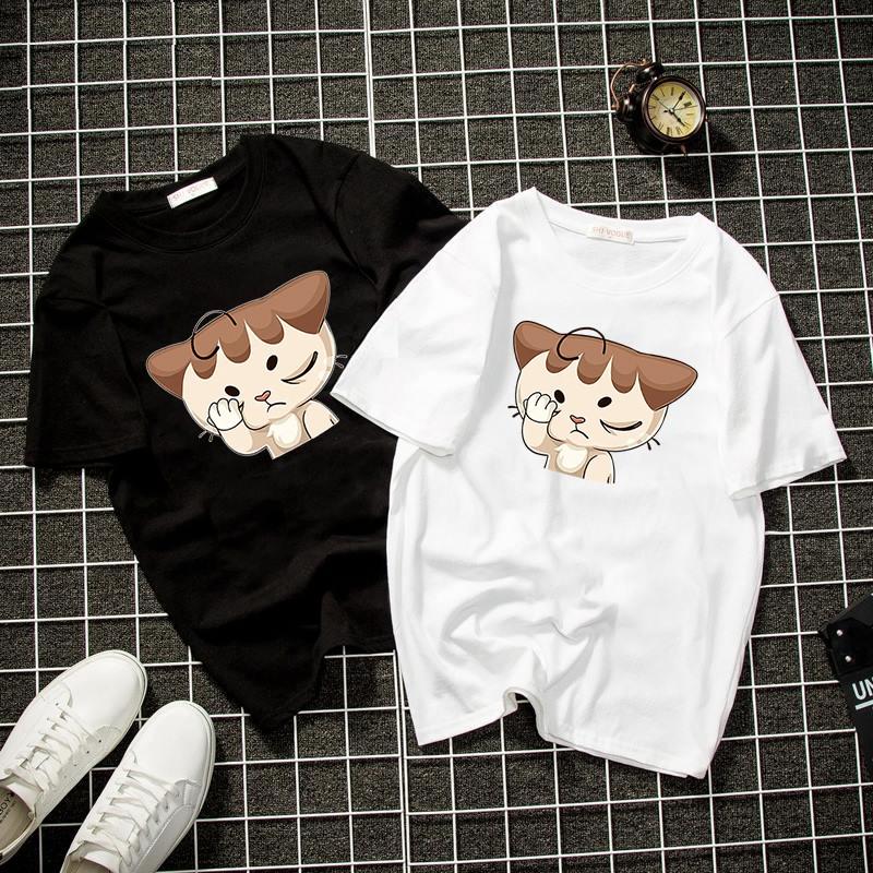 Áo thun unisex form rộng mèo đáng yêu thời trang cá tính vải dày mịn 2019T1346