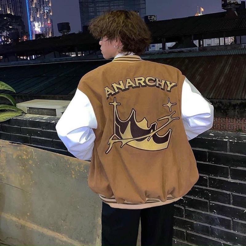 Áo Khoác Nam ANARCHY VARSITY BOMBER  Unisex - Áo Khoác Bóng Chày Nỉ Nhung - Chữ L Phong Cách