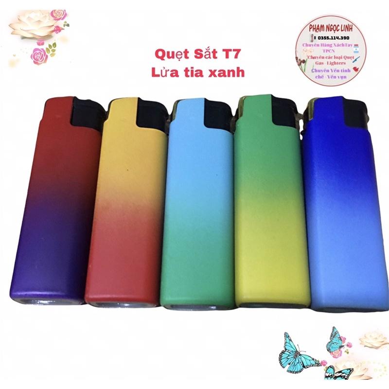 Quẹt khè sắt t7 màu đẹp, lửa tia xanh, có bơm g.a.s ( combo 5 cái