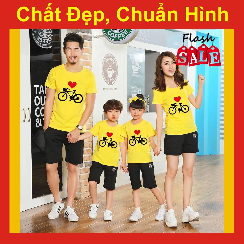 Áo Gia Đình xe đạp trái tim 28.2, coton co giãn 4 chiều, family we are thả tim love you, thun. du lịch,đi chơi, thả tim,