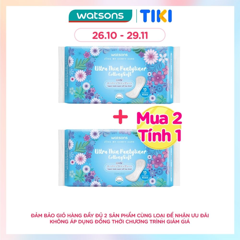 Băng Vệ Sinh Hằng Ngày Watsons Ultra Thin Pantyliner Unscented Cottony Soft Không Hương 15cm 40Miếng