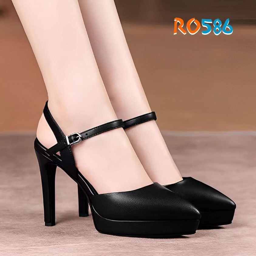 Giày sandal nữ cao gót 9 phân hàng hiệu rosata hai màu đen trắng ro586