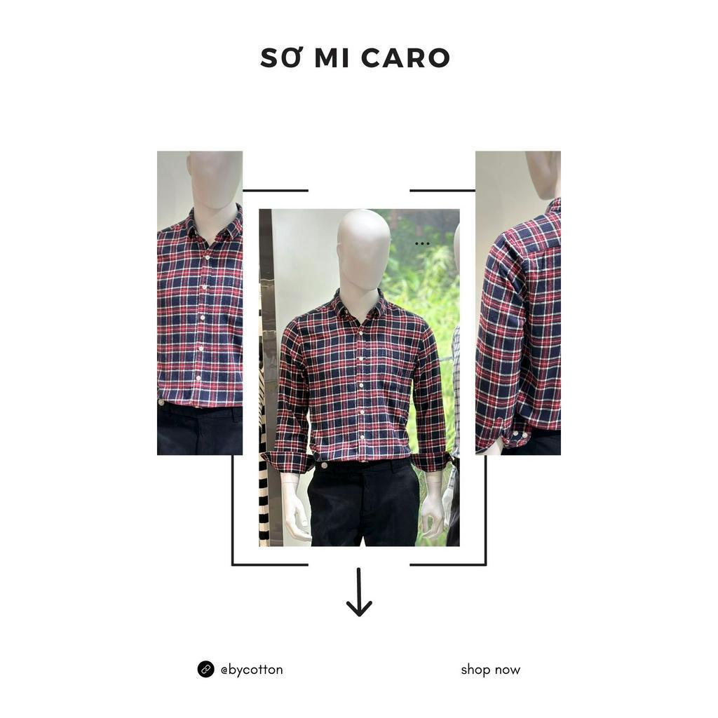 Áo Sơ Mi Nam Dài Tay Phối Sọc BY COTTON Caro Nhỏ Đỏ Đậm