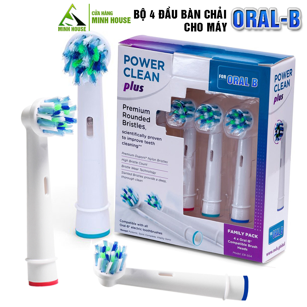 Cho máy Oral B Braun Cross Action EB-50A, Set Bộ 4 đầu bàn chải đánh răng điện đánh tan mảng bám