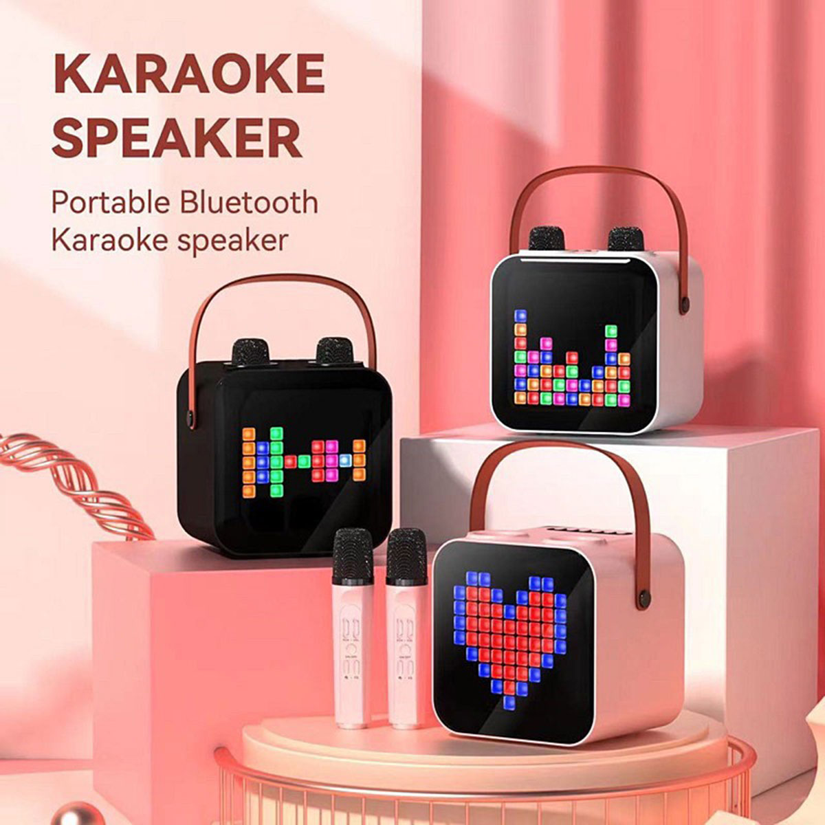 Loa Karaoke Bluetooth SP-100 Bass Mạnh Có Led Kèm 2 Micro