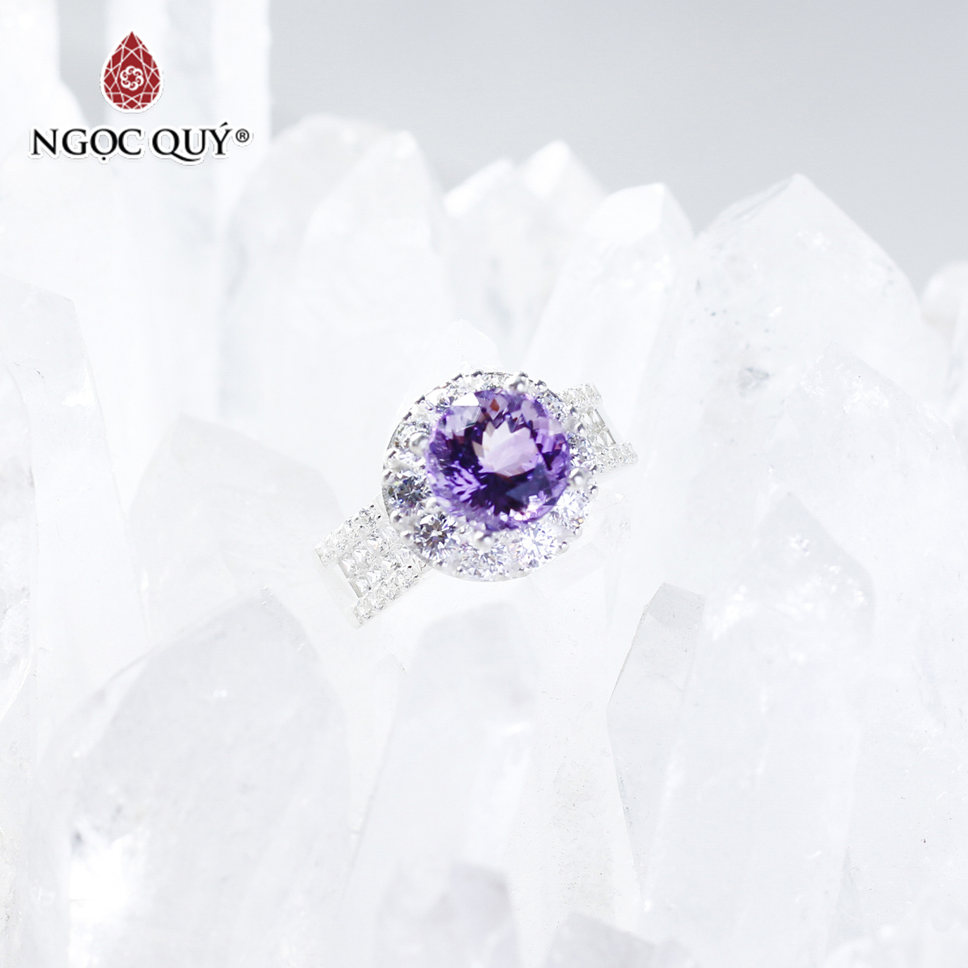 Nhẫn bạc nữ đá thạch anh tím mệnh hỏa. thổ - Ngọc Quý Gemstones