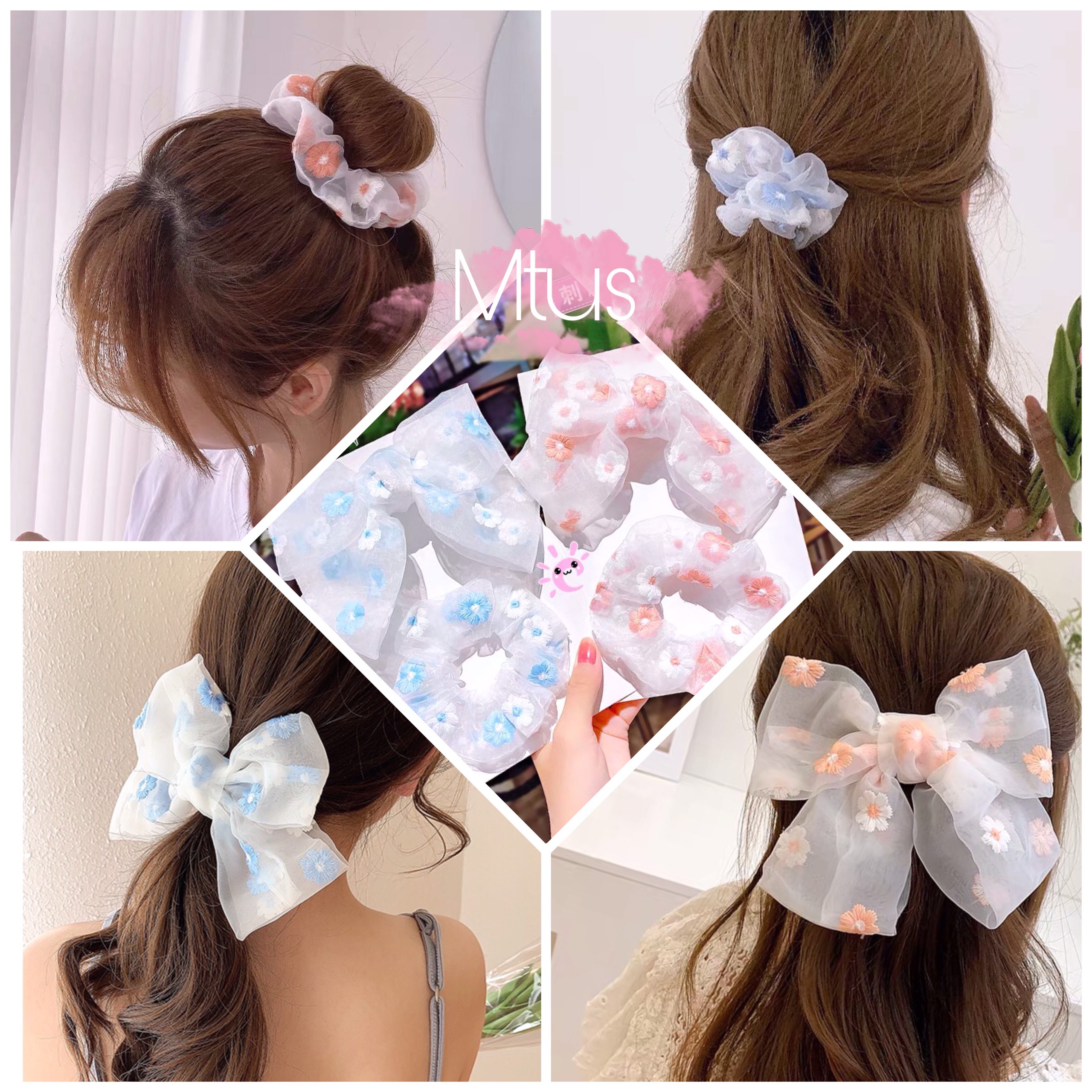 dây cột tóc scrunchies - kẹp tóc nơ hoa