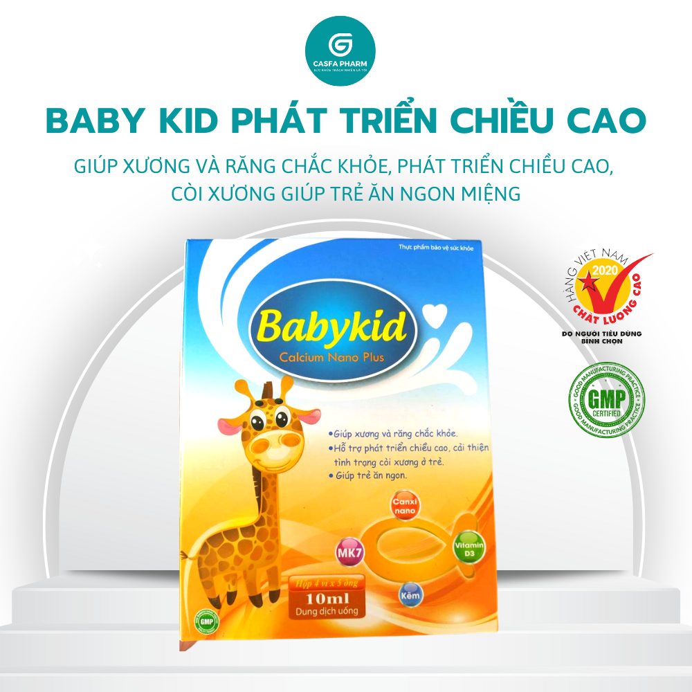 Siro bổ sung Vitamin D3, tăng hấp thu canxi và đề kháng cho trẻ BABYKID CALCIUM PLUS - Hộp 20 ống