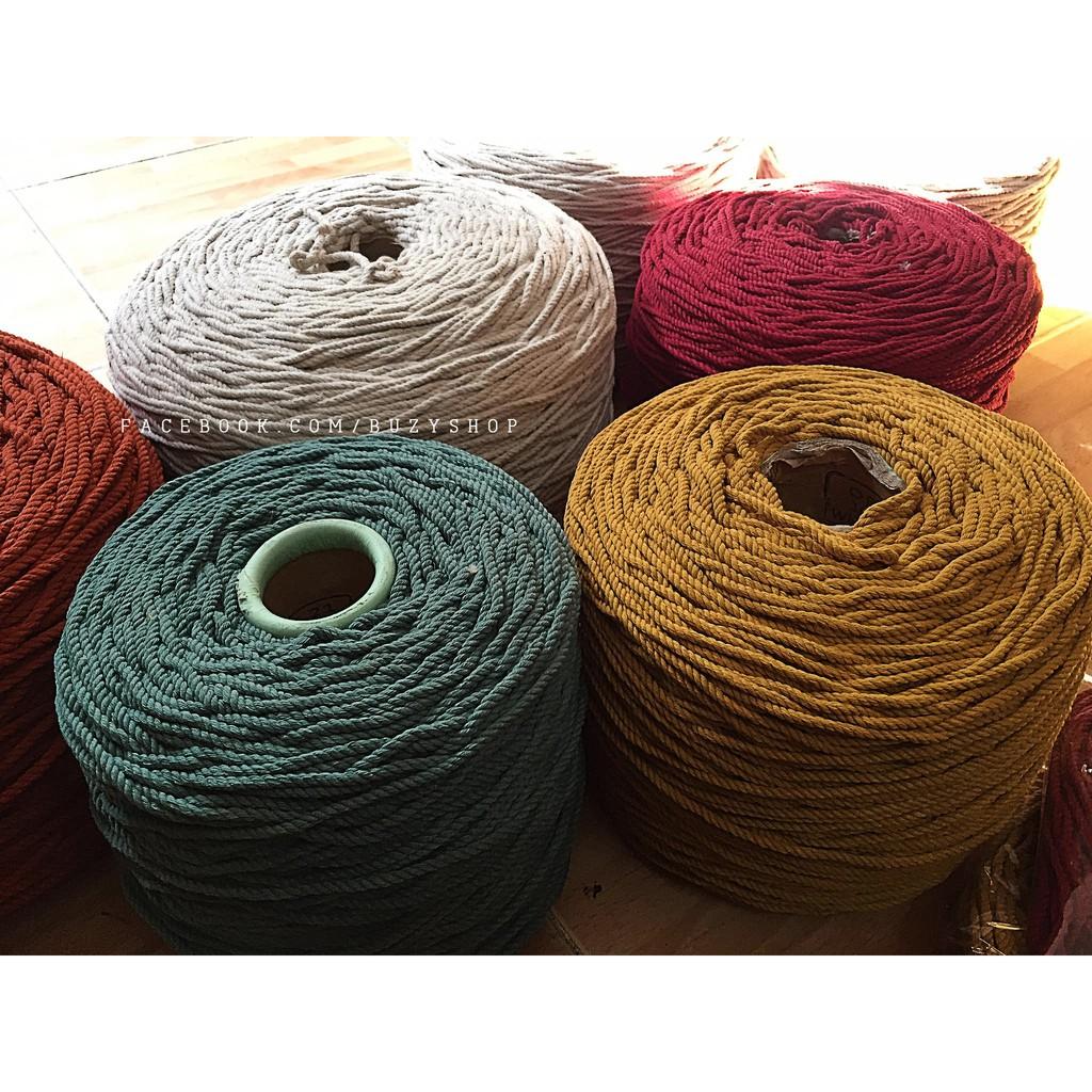 (Bó=50mét)Dây cotton 3mm- 5mm(đan màng kiểu macrame )nhiều màu