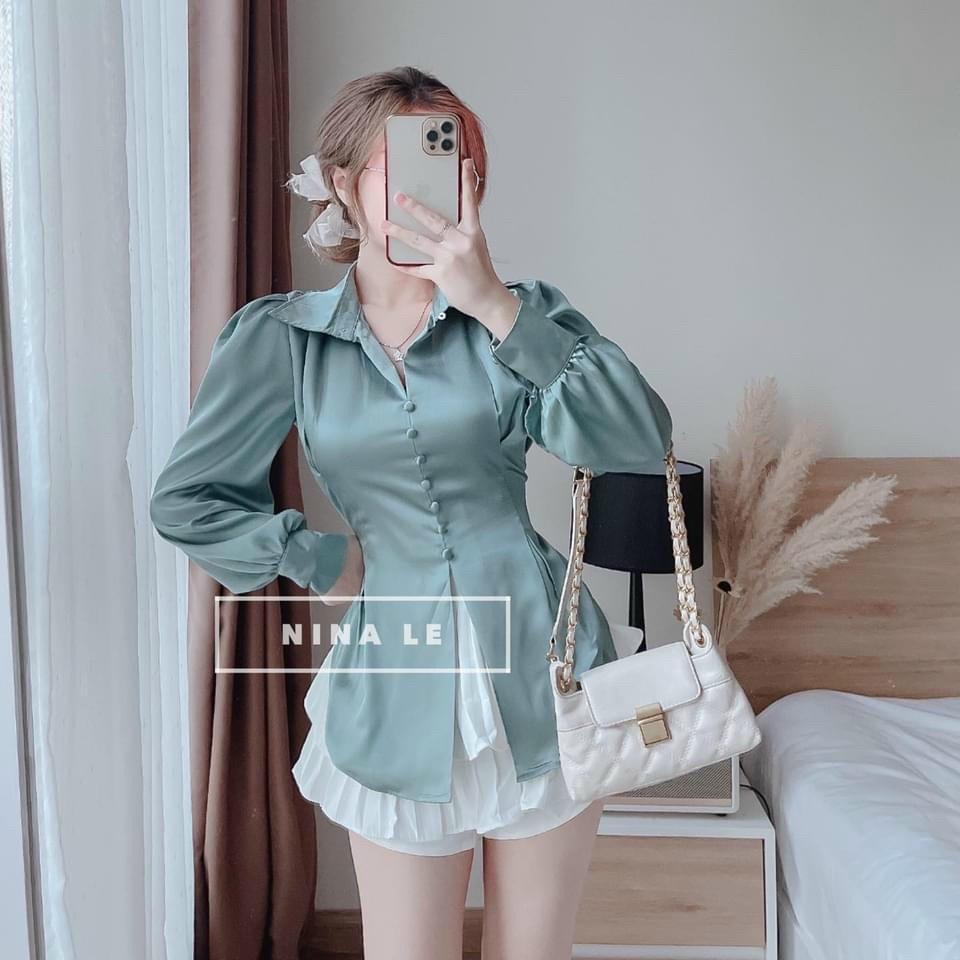 Siêu phẩm áo sơ mi nữ tay dài phồng phối nơ lưng cao cấp, sang chảnh thời trang nữ phù hợp cho quý cô công sở