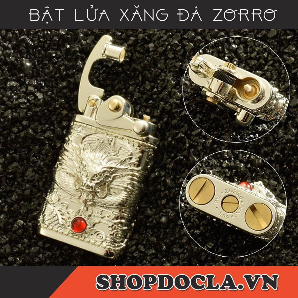 Bật Lửa ZORRO Xăng Đá Z608 đồng nguyên khối điêu khắc hình rồng sang trọng