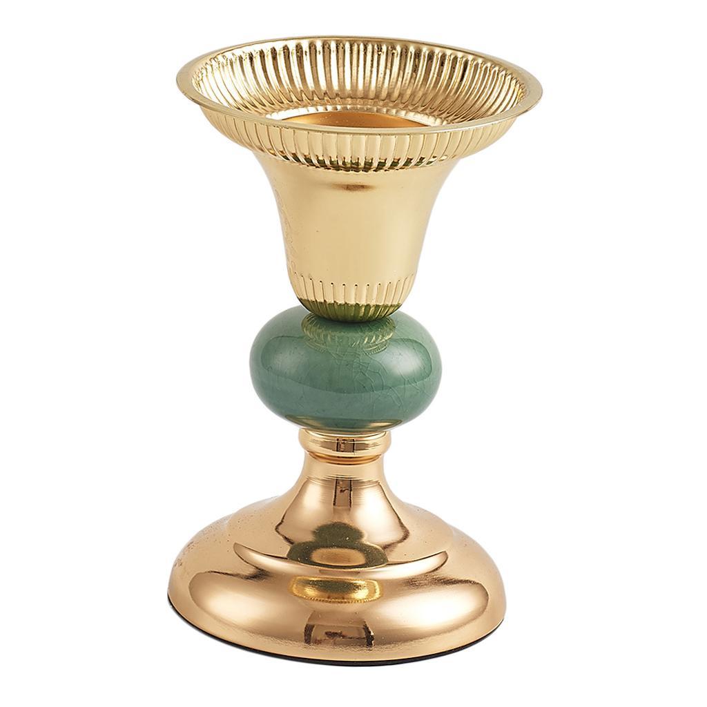 Green Ceramic Metal Candlestick Tea Light Holder Photo Prop Tabletop Decor S