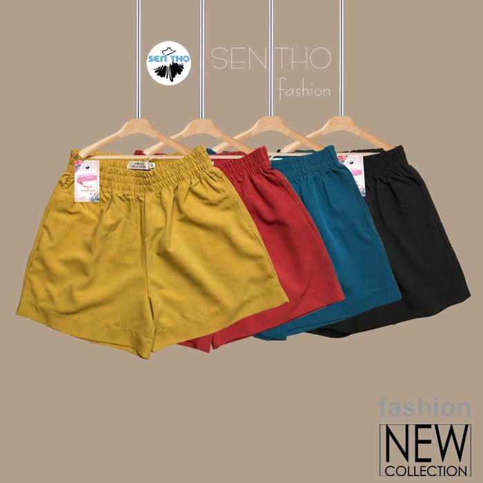 Quần Sooc Bồng Nữ Cạp Chun Năng Động Vải Co Giãn Tốt Short Thể Thao Kiểu Trơn Màu Đen Vàng Đỏ Xanh