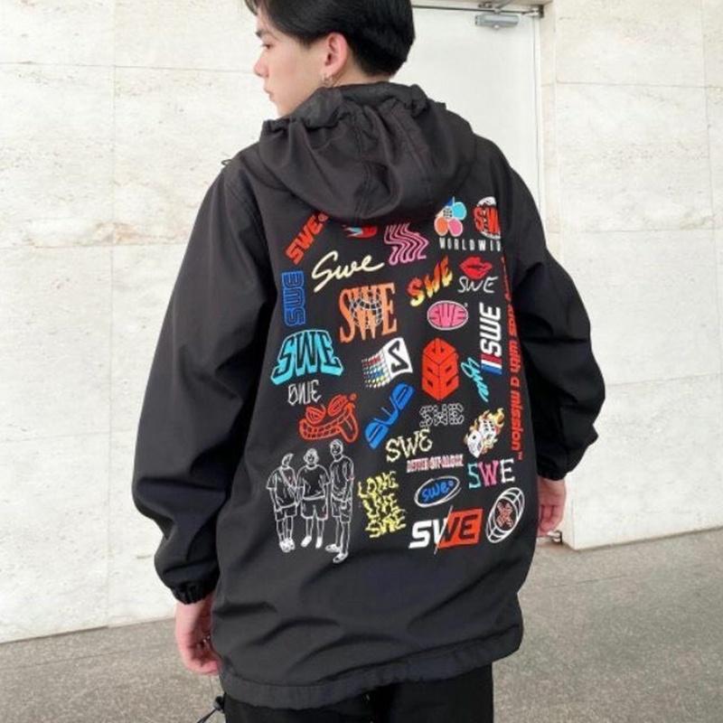Áo khoác bomber nữ nam unisex gió jacket dù 2 lớp cúc bấm form rộng local brand ulzzang phong cách hàn quốc đep SWE