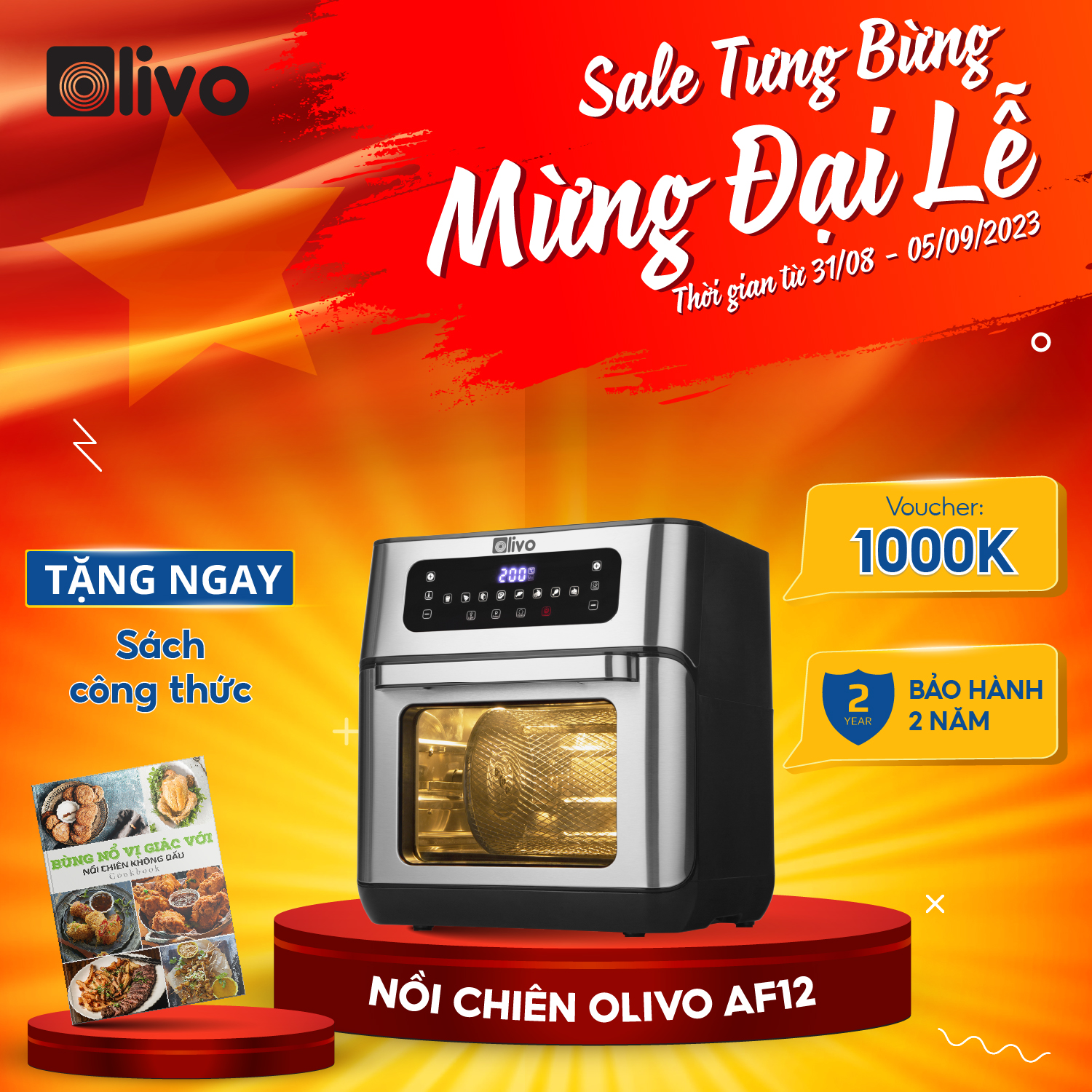 Nồi Chiên Không Dầu OLIVO AF 12 Dung Tích 12L - Công Suất 1800W