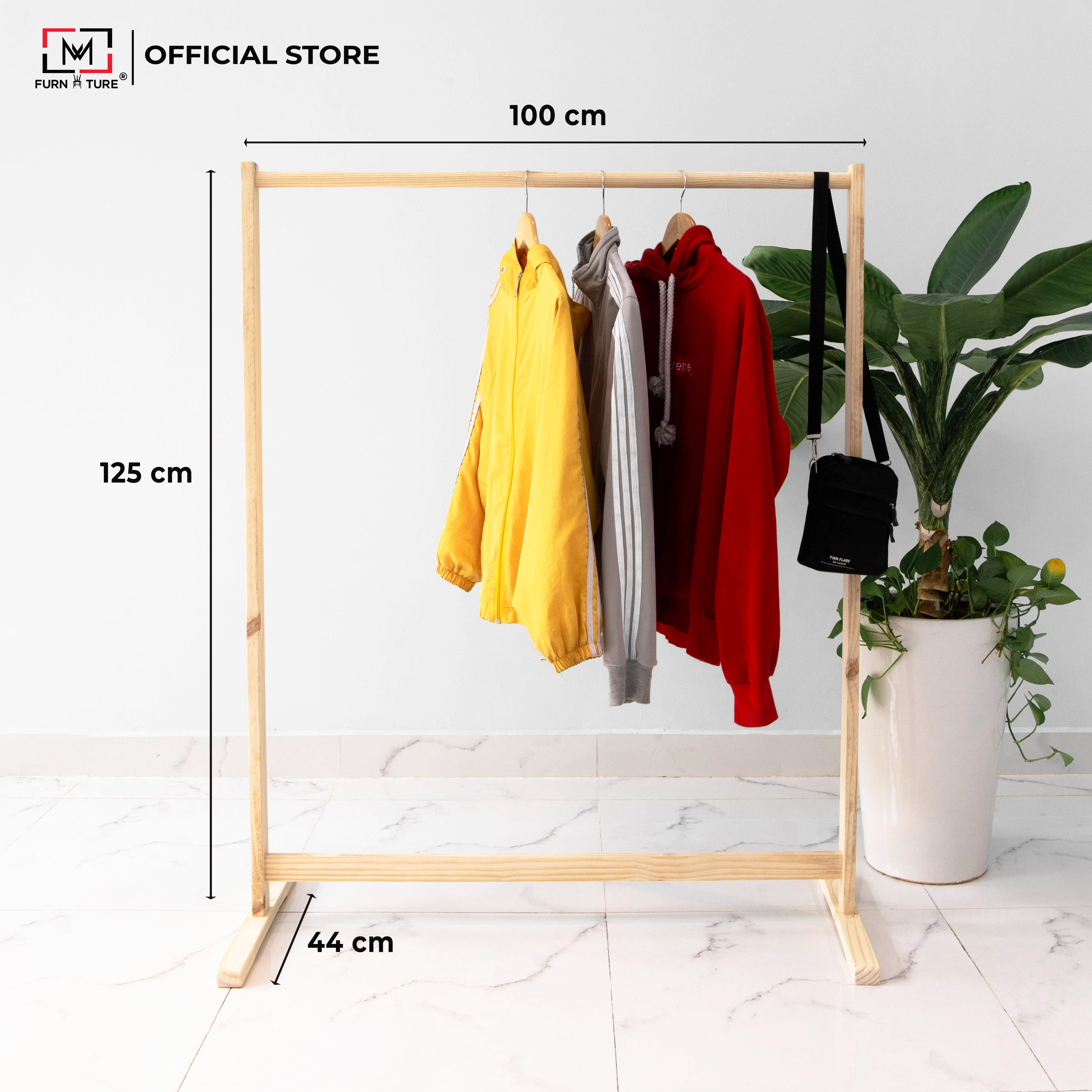 GIÁ TREO QUẦN ÁO GỖ LẮP RÁP HÀN QUỐC - SINGLE HANGER SIZE 1 MÉT - MÀU TỰ NHIÊN