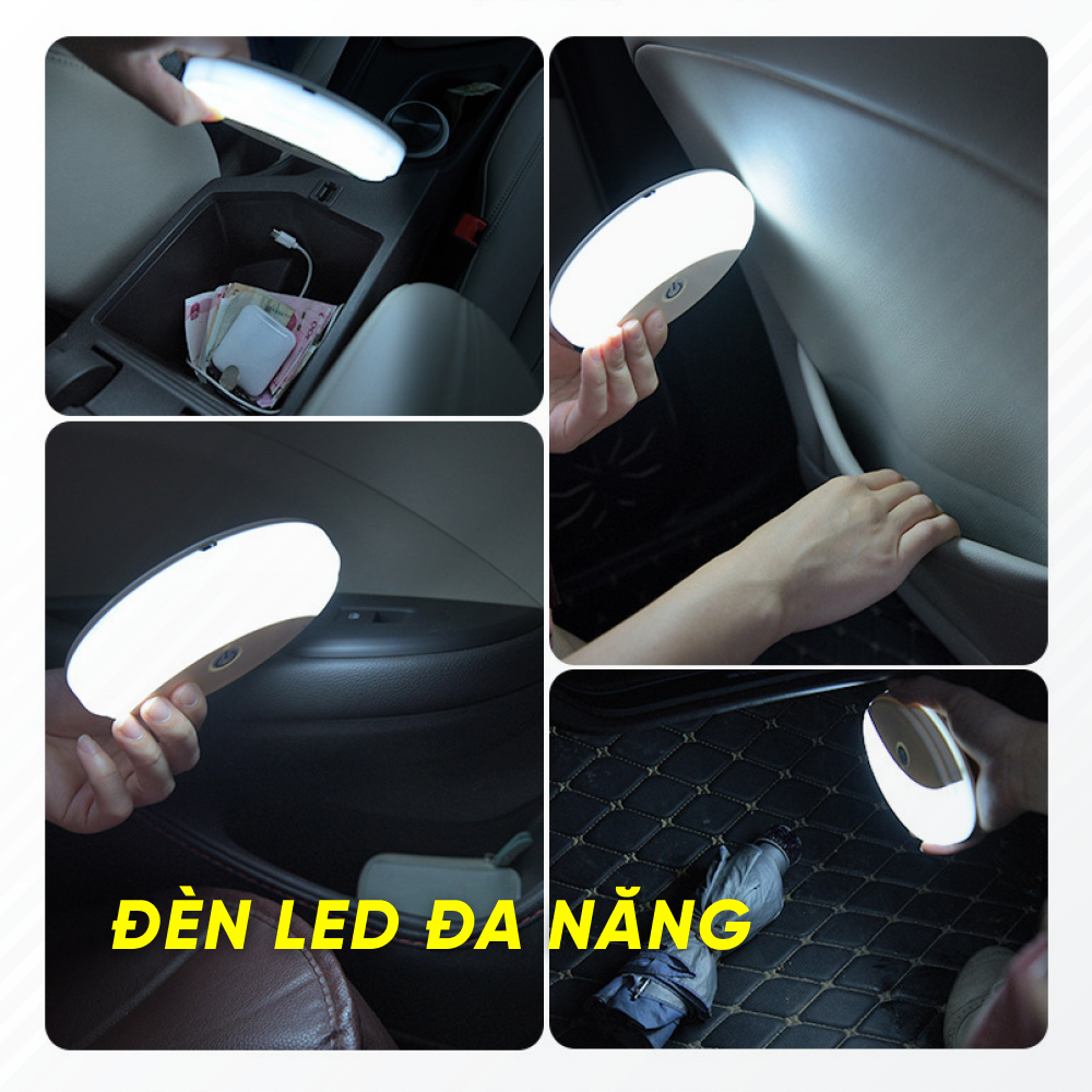Đèn Led Tròn Đa Dụng Sử Dụng Pin Sạc | Đèn Led Tròn Đa Dụng Gắn Trần Xe Ô Tô, Tủ Quần Áo Sạc Pin Tiện Lợi, Dễ Dàng Sử Dụng, Cường Độ Sáng Tốt