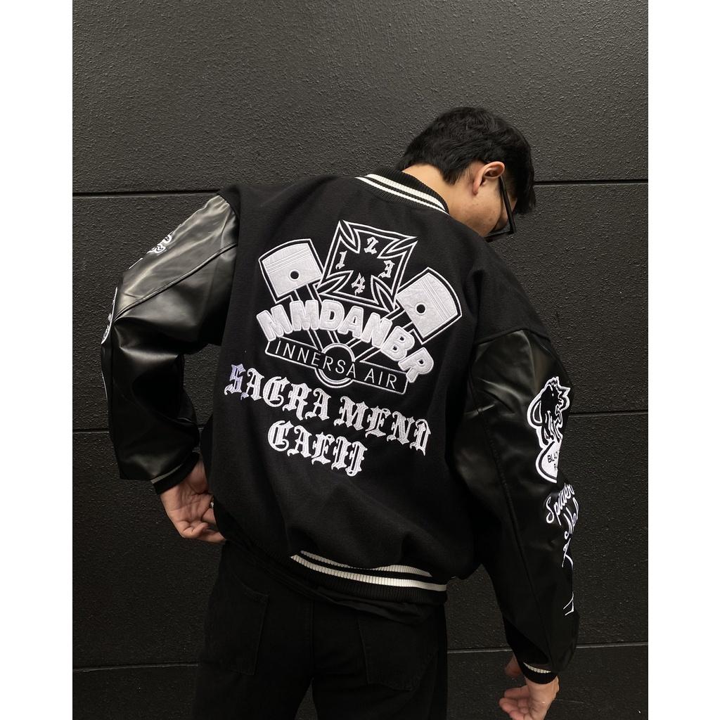 Bomber tay da ghost vintage , varsity jacket nam nữ chất dạ 2 lớp , áo khoác bóng chày local brand unisex - Gin Store