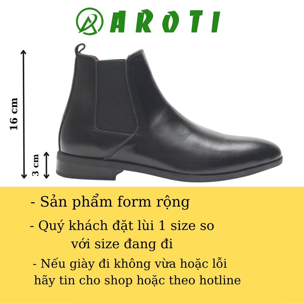 Giày Chealsea Boot Nam AROTI Cao Cổ Chất Đẹp Cao Cấp,Đế Khâu Siêu Bền, Tăng Chiều Cao 3cm Form Hàn Đủ size CB548-Đen