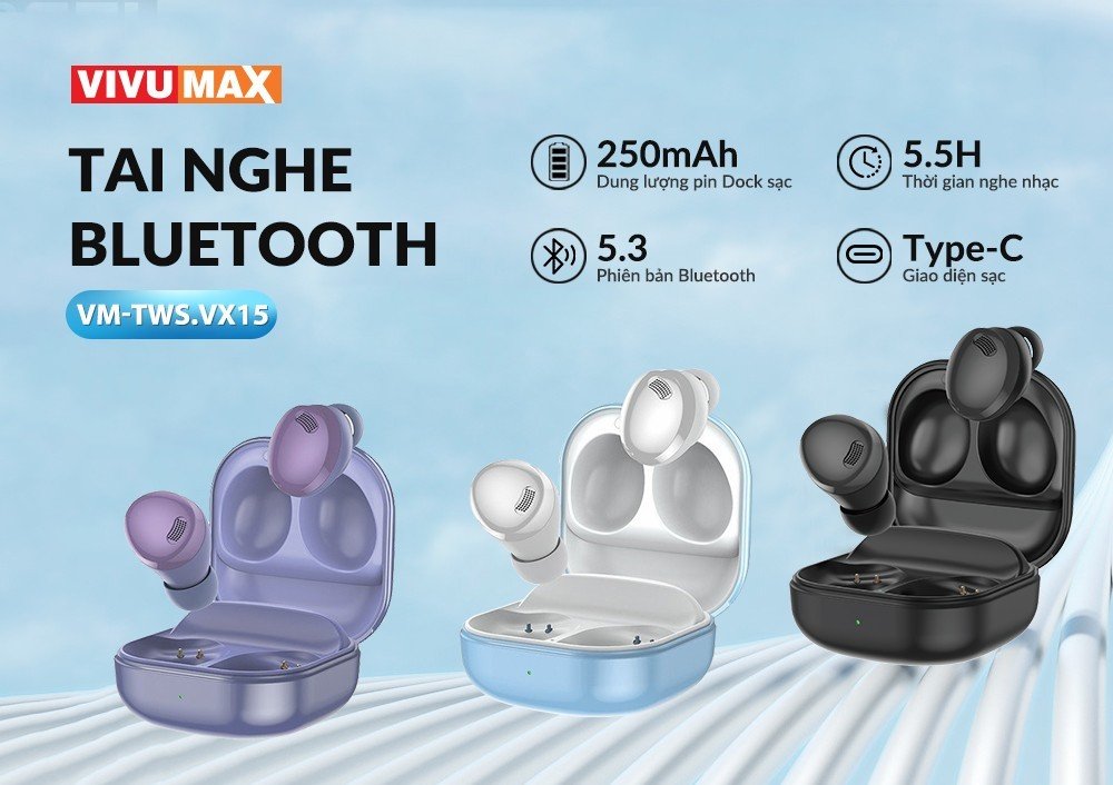 Tai nghe Blutooth 5.3 cao cấp Vivumax VX15, chống ồn - Hàng Chính Hãng
