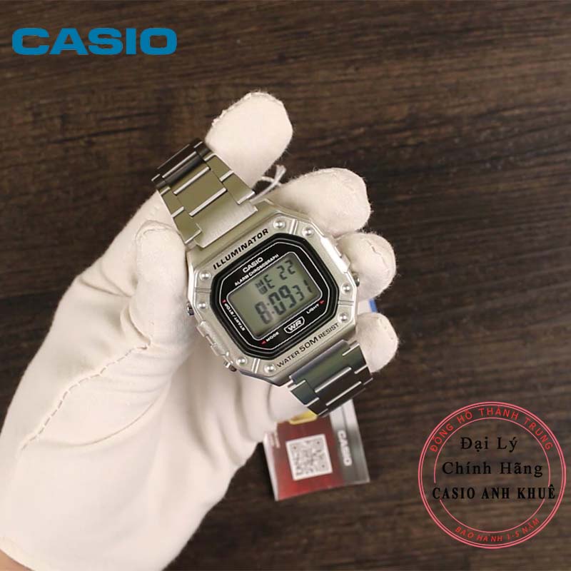 Đồng Hồ Casio nam W-218HD-1AV Dây Kim Loại Mặt Vuông