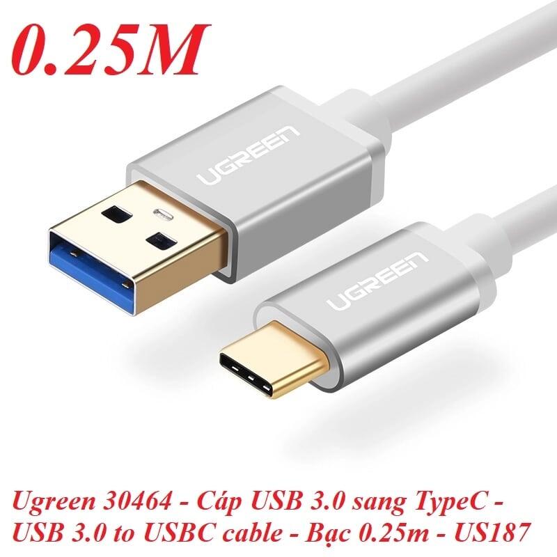 Ugreen UG30464US187TK 0.25M màu TRắng Cáp USB TypeC sang USB 3.0 cao cấp - HÀNG CHÍNH HÃNG