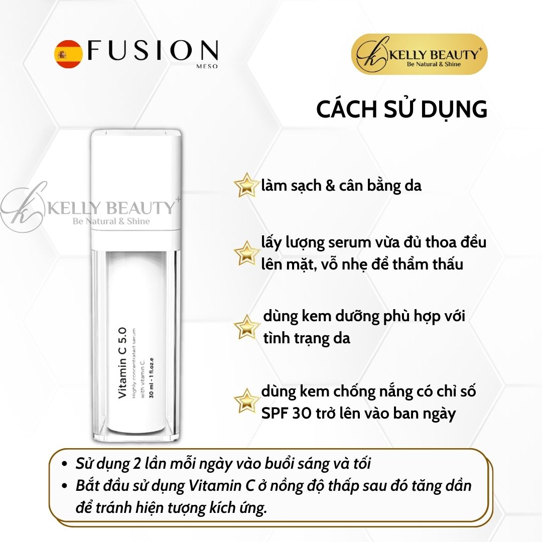 Fusion Vitamin C 5.0 - Tinh Chất Dưỡng Sáng Da, Mờ Thâm Sạm Nám; Tươi Trẻ Làn Da - Kelly Beauty