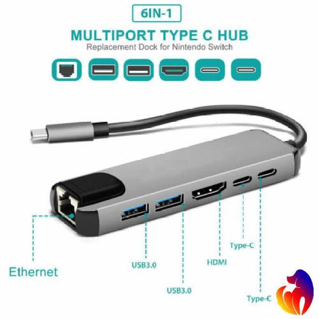 Bộ Hub Chia Cổng Usb Type C Rj45 4k Hdmi Usb 6 Trong 1