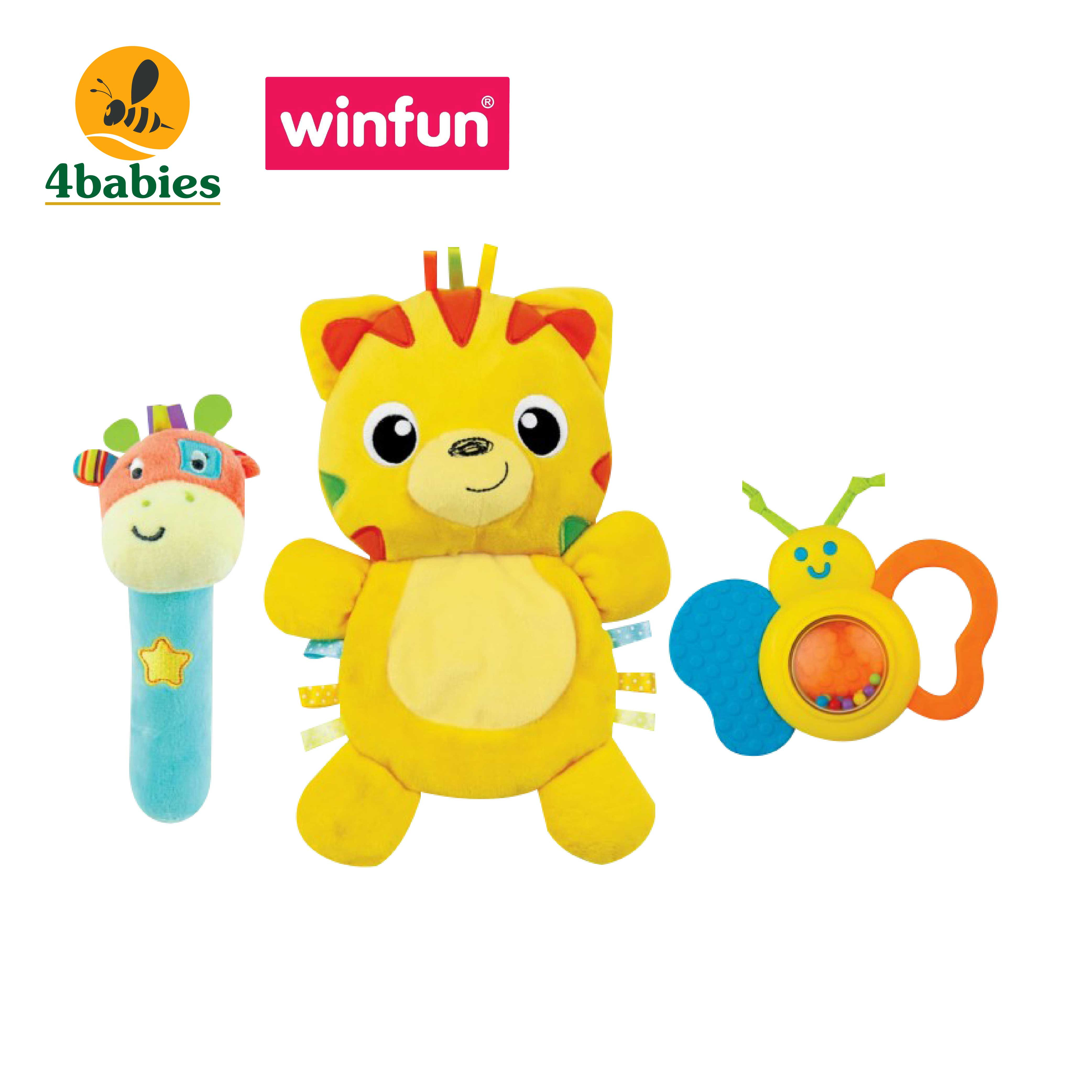 Set 3 đồ chơi cầm tay xúc xắc chíp chíp - gặm nướu hổ gặm nướu sột soạt Winfun 3027