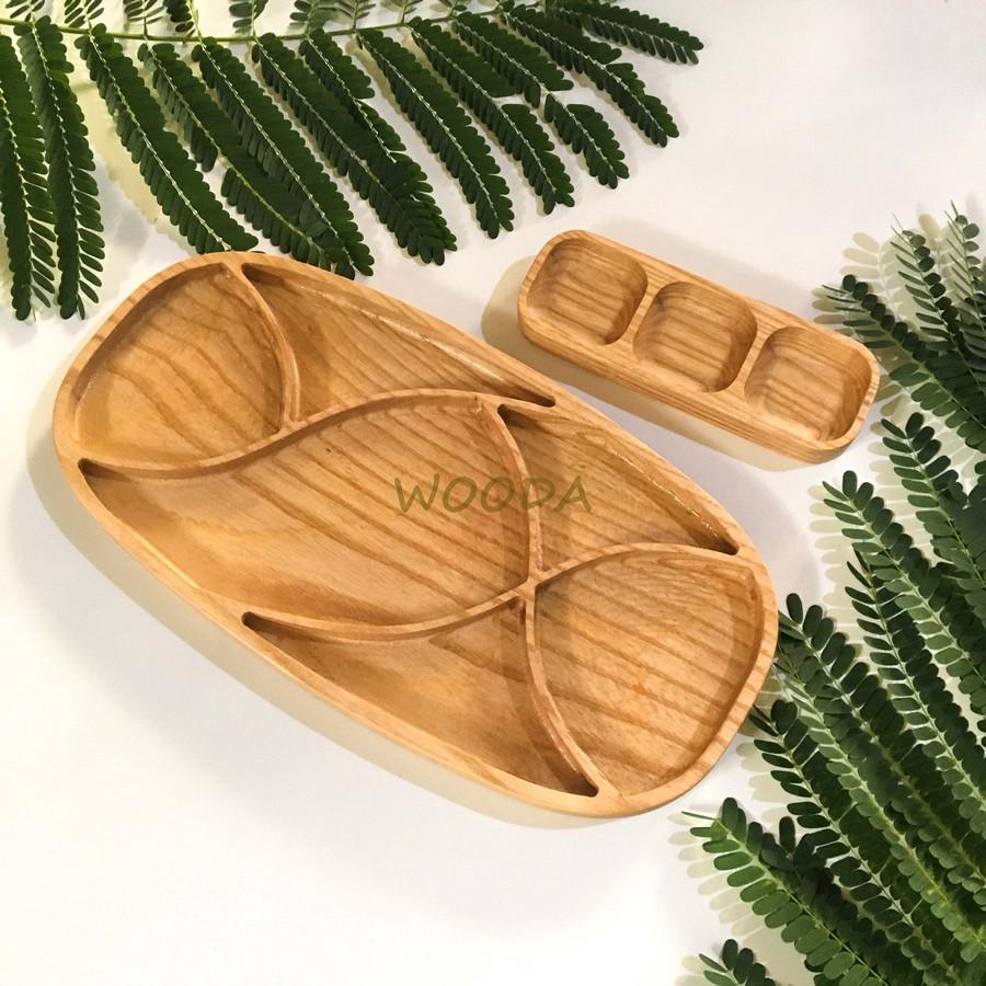 Khay oval nhiều ngăn - Khay gỗ cao cấp đựng thức ăn - Khay trà gỗ tần bì