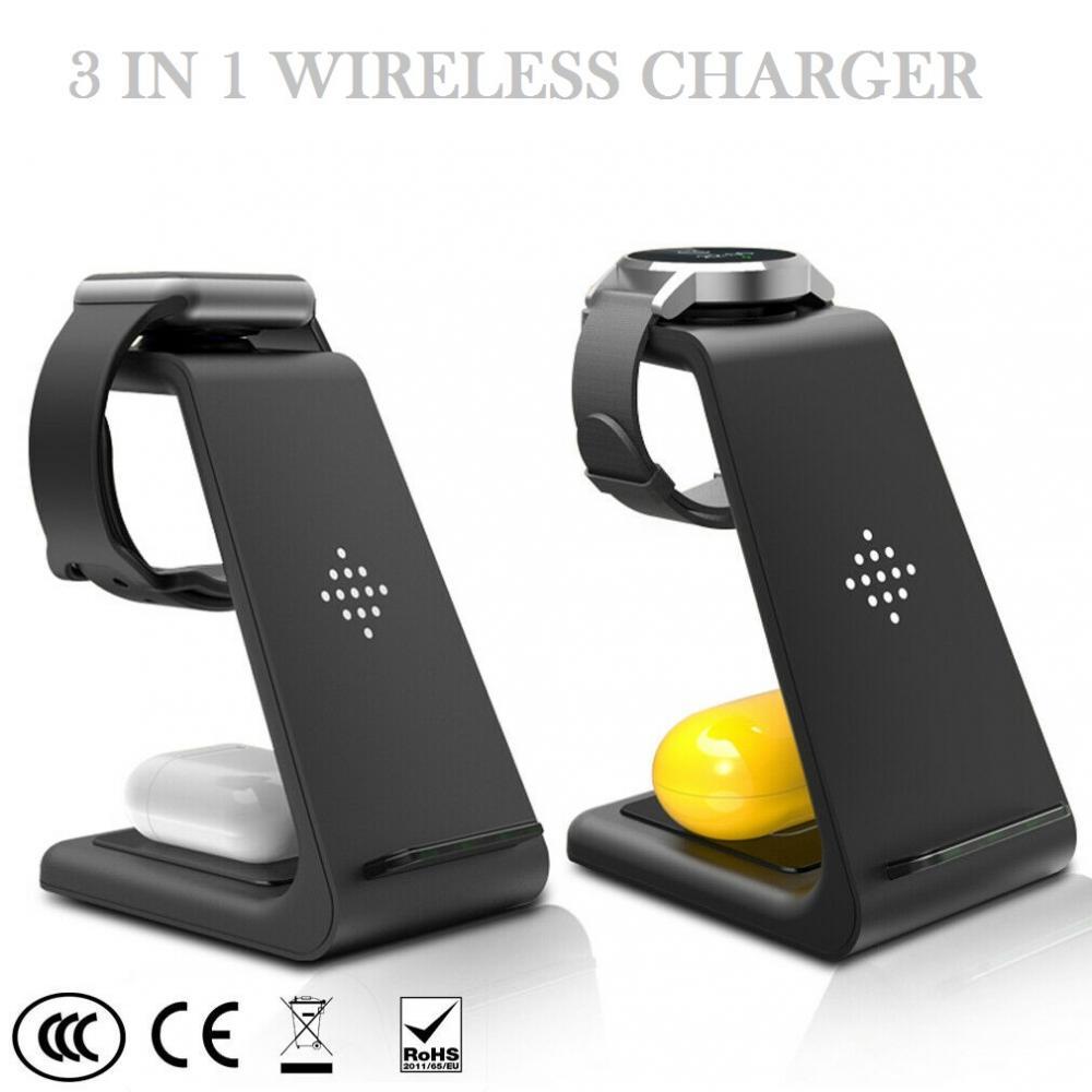 3 in 1 Qi Wireless Charger 10W Dock Station for Smartphone Watch Earbuds