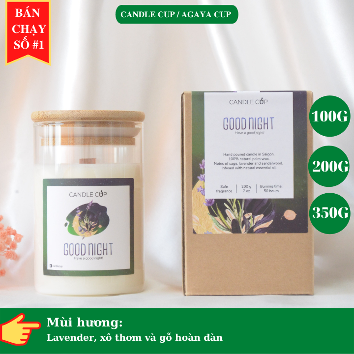 Nến thơm phòng ngủ AGAYA Candle Cup hương lavender, xô thơm và gỗ hoàn đàn - Mùi GOODNIGHT