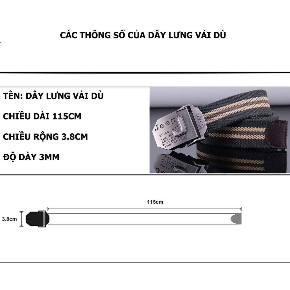 Hình ảnh Thắt Lưng Vải Nam Phong Cách Lính U669 Mặt Khóa Hợp Kim Thép Không Ghỉ Sáng Bóng-Hàng chính hãng