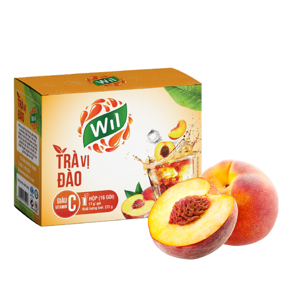 Trà hòa tan vị đào Wil pha chế đồ uống bổ sung vitamin C giải khát 272g (16 gói x 17g/gói)