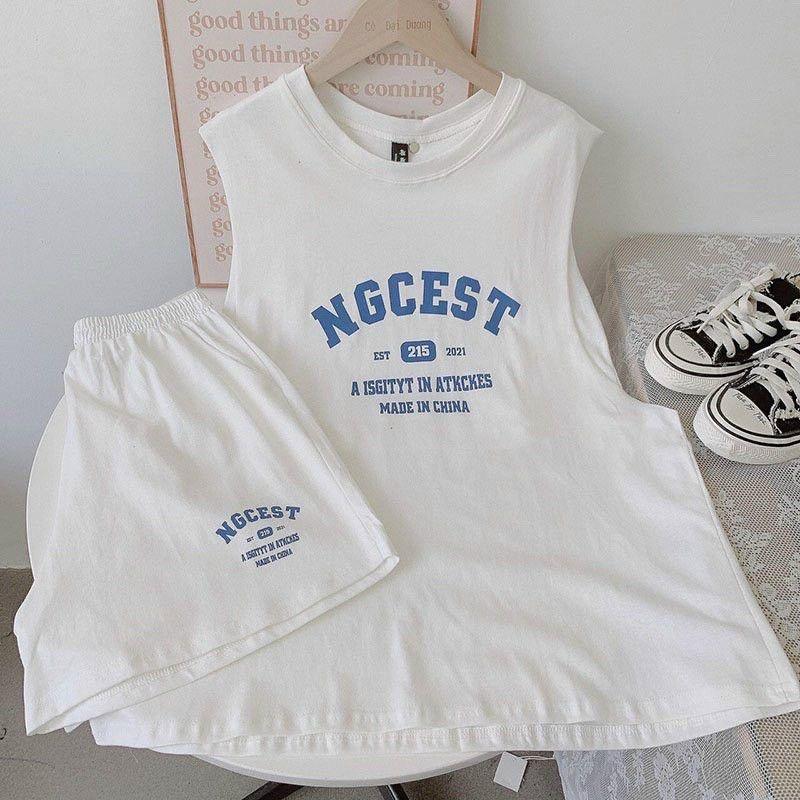 Set Bộ ba lỗ nữ gồm áo tanktop thun cotton xịn kèm quần đùi nữ thể thao cá tính ullzang mặc hè video thật